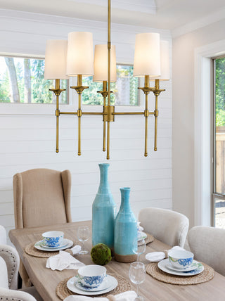 Emily Five Light Chandelier, Rubbed Brass