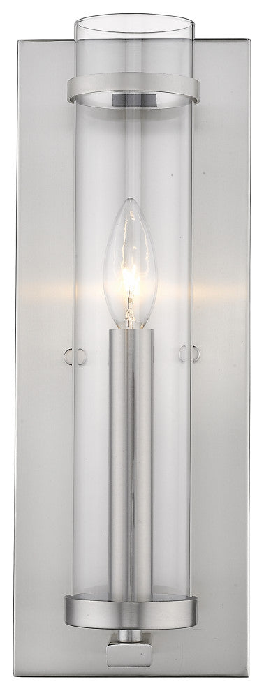 Cylinder Shaped with Tall Backplate Satin Nickel Wall Sconce