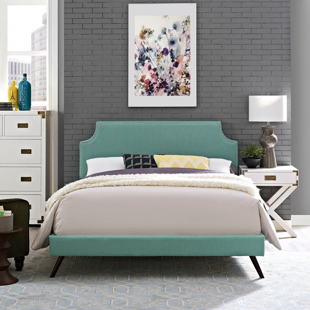 Modway Laura Queen Fabric Platform Bed With Round Splayed Legs, Laguna