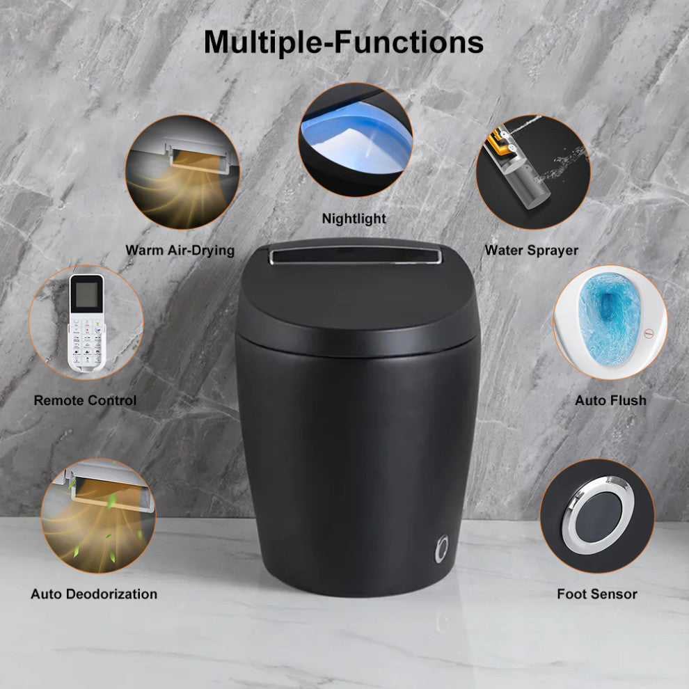 Modern Smart One-Piece 1.28 GPF Floor Mount Automatic Toilet & Bidet with Seat, Black, Automatic