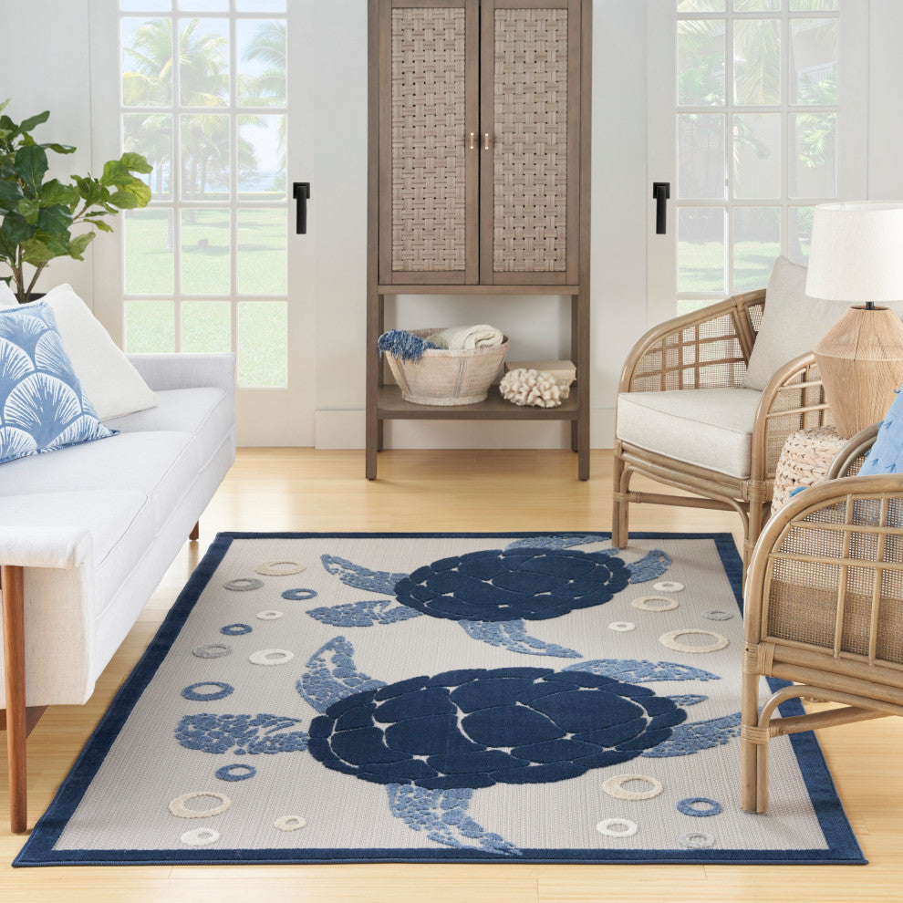 Nourison Aloha 6' x 9' Navy Blue Coastal, Nautical & Beach Area Rug
