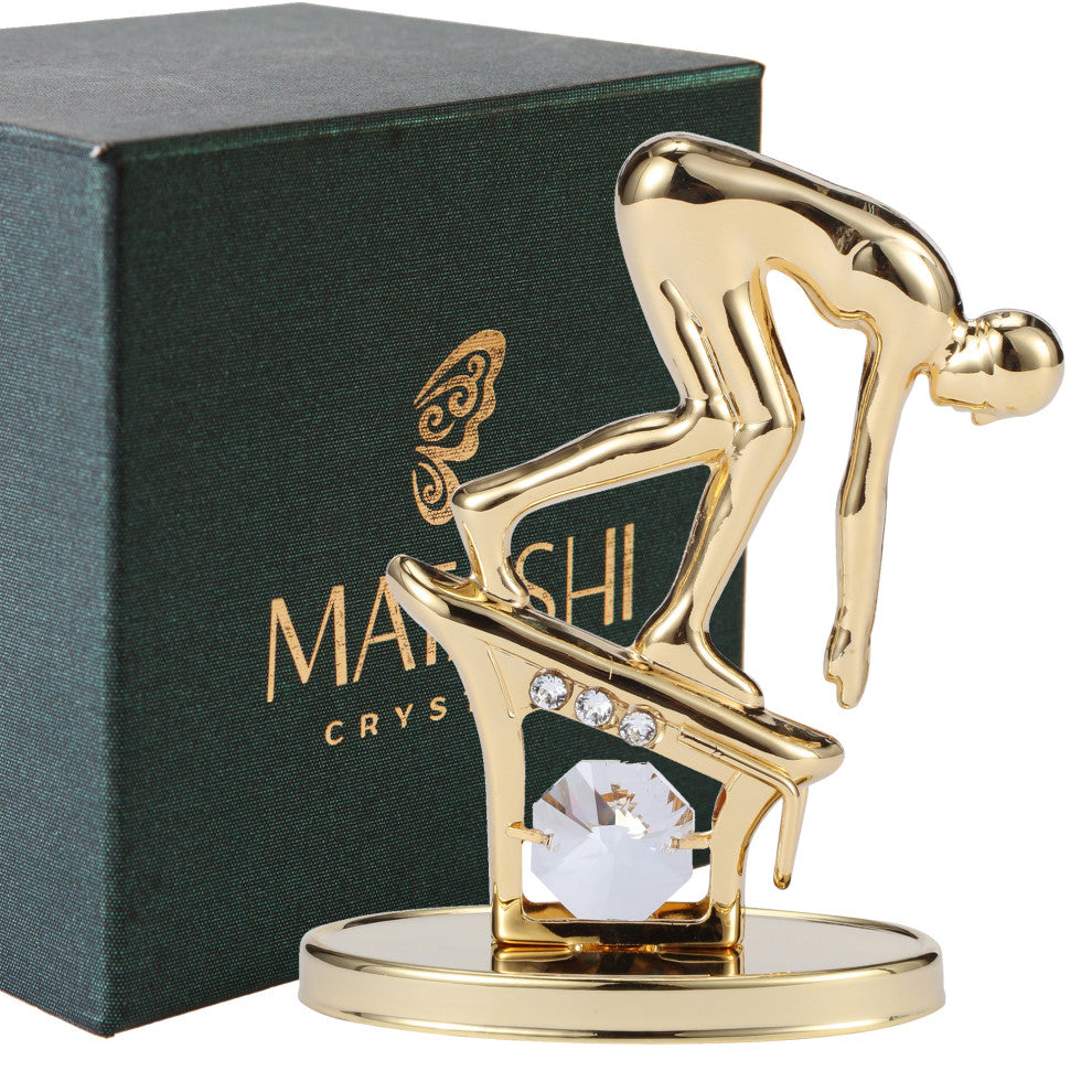 Matashi 24K Gold Plated Surfer Figurine Embellished With Crystals, Surfing Gift