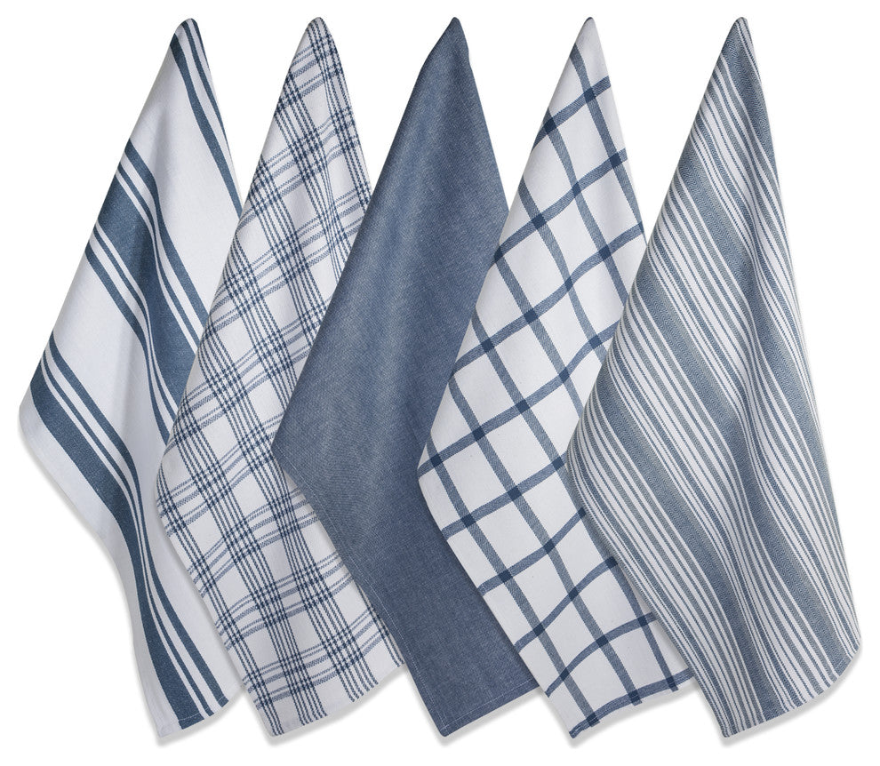 DII Assorted Stone Blue Woven Dishtowel, Set of 5