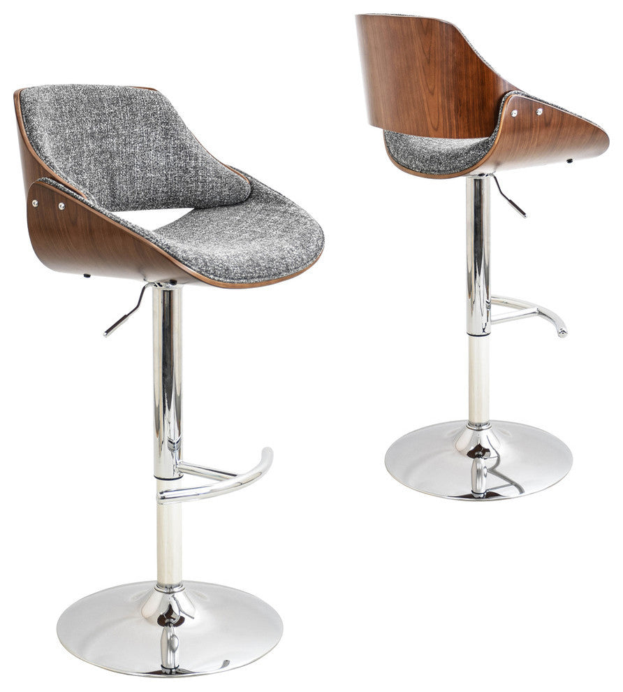 Fabrizzi H Adjustable Barstool With Swivel, Walnut/Gray