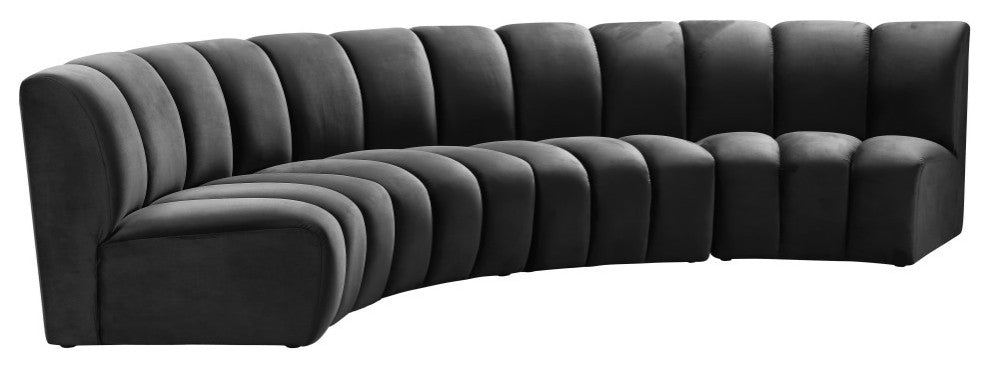 Infinity Channel Tufted Velvet Modular Chair, Gray, 4 Piece