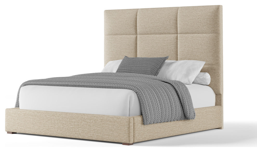 Nativa Interiors Moyra Square Tufted Bed, Flax, King, Headboard: Medium