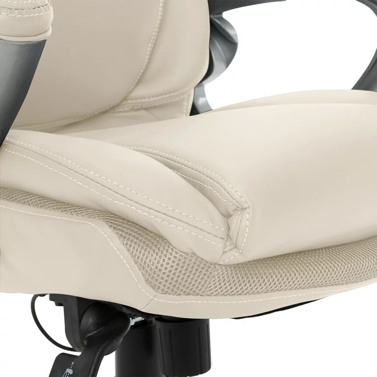 Ergonomic Office Chair, PU Leather Seat & Back With Air Lumbar Technology, Cream