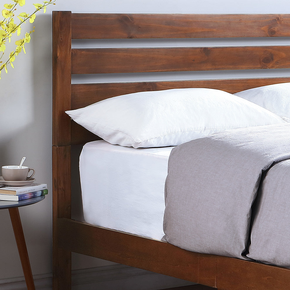Kenley Queen Size Bed With Headboard, Dark Brown Finish, Natural