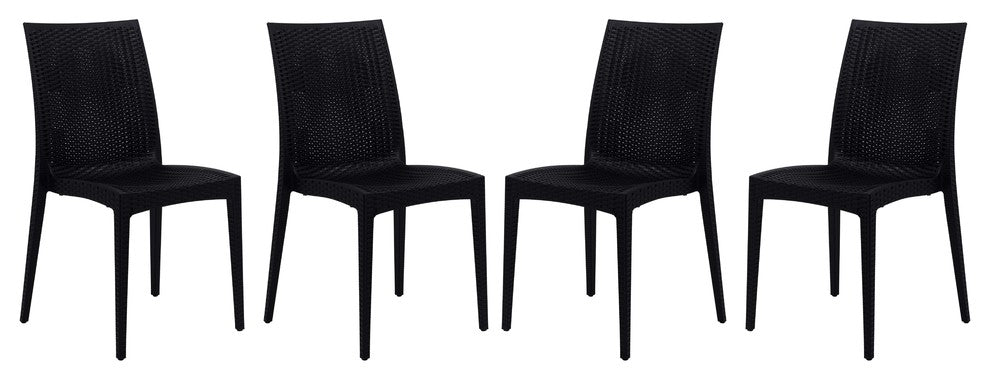 Leisuremod Weave Mace Indoor Outdoor Patio Chair, Set of 4, Black