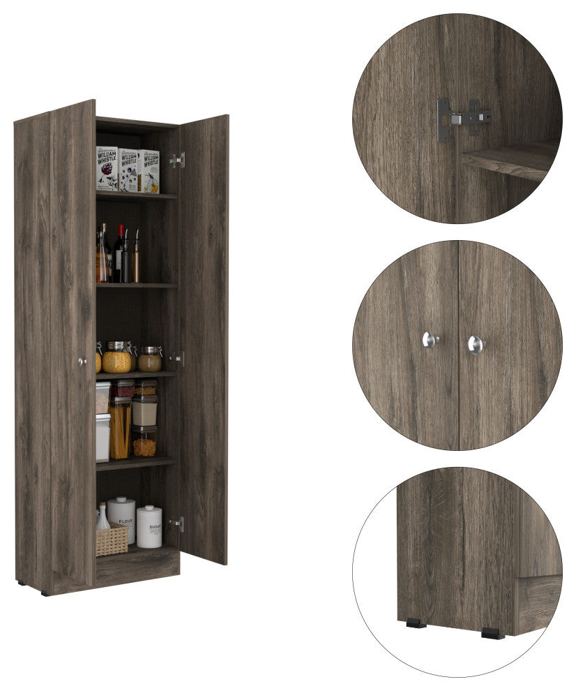 Virginia Double Door Storage Cabinet with 5 Shelves, Dark Brown