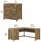 kathy ireland Cottage Grove 60" L Shaped Desk, 2 Drawer Cabinet, Reclaimed Pine