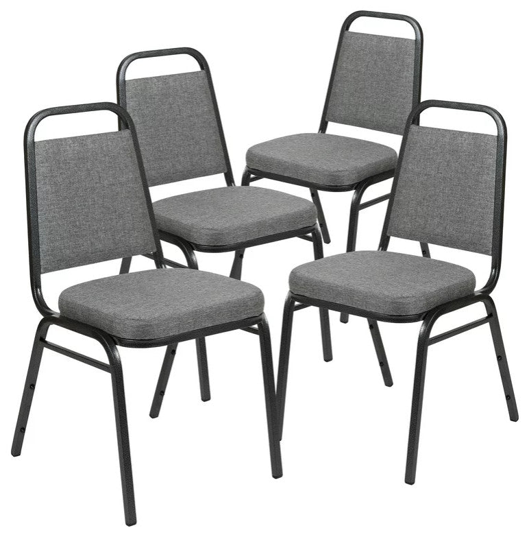 4 Pack Dining Chair, Padded Seat & Trapezoid Back, Gray Fabric/Silver Vein