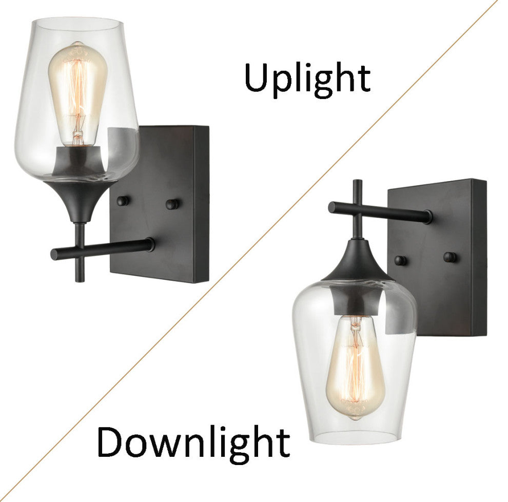 Clear Glass Bathroom Wall Sconces Lighting, Set of 2, Black