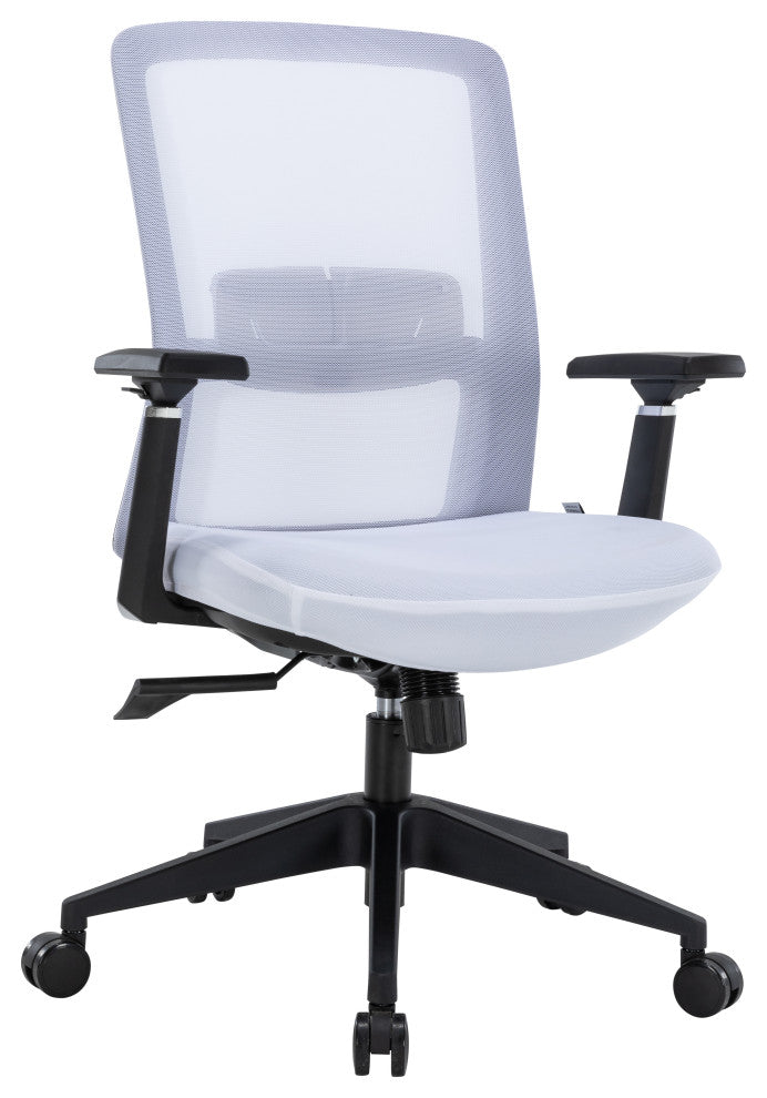 LeisureMod Ingram Modern Mesh Office Task Chair With Adjustable Armrests, White/White