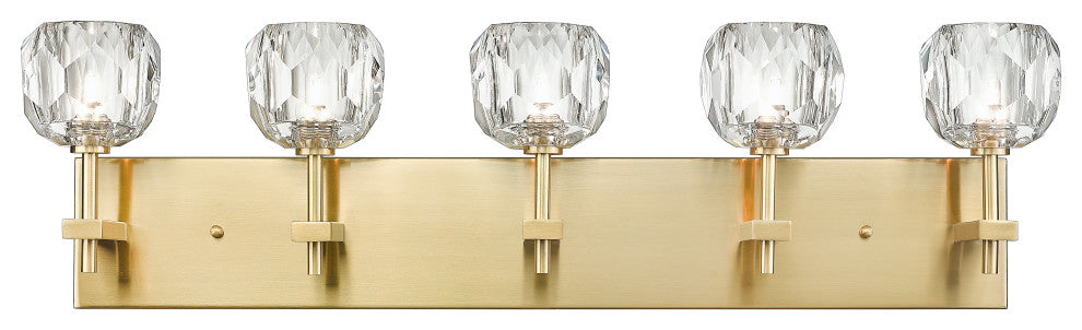 D4.3" 5-Light Gold Metal Bathroom Vanity Light With Clear Crystal Shades