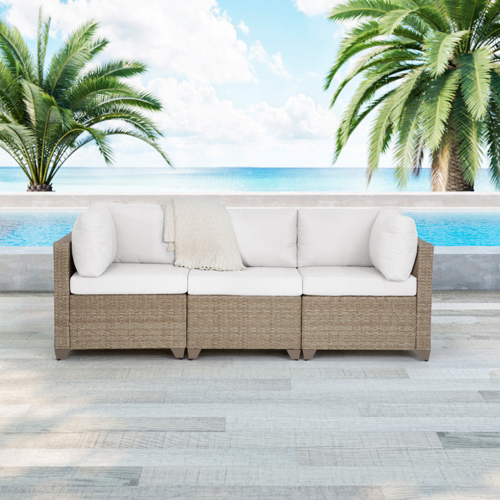 Maui 3-Piece Outdoor Sectional Sofa, Natural Aged Wicker
