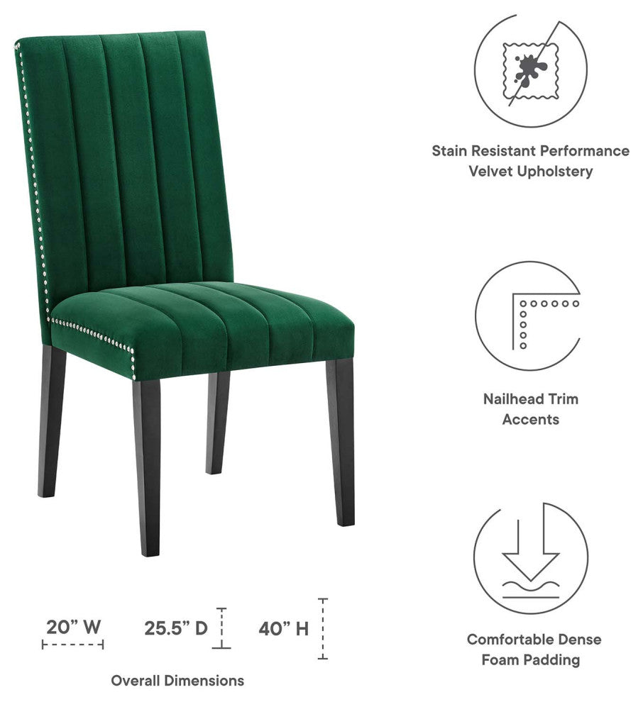 Dining Chair, Nailhead, Set of 2, Green, Velvet, Modern, Bistro Hospitality