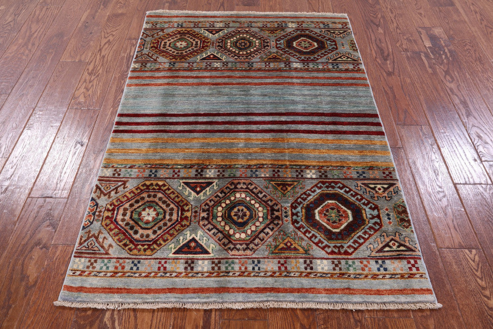 Hand Knotted Khorjin Super Kazak Wool Rug 3' 4" X 5' 0" - Q12317