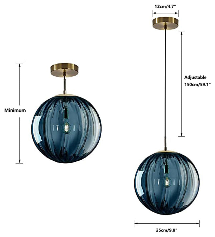 1-Light Pendant Large Entryway light fixture hanging Blue vintage globe Light