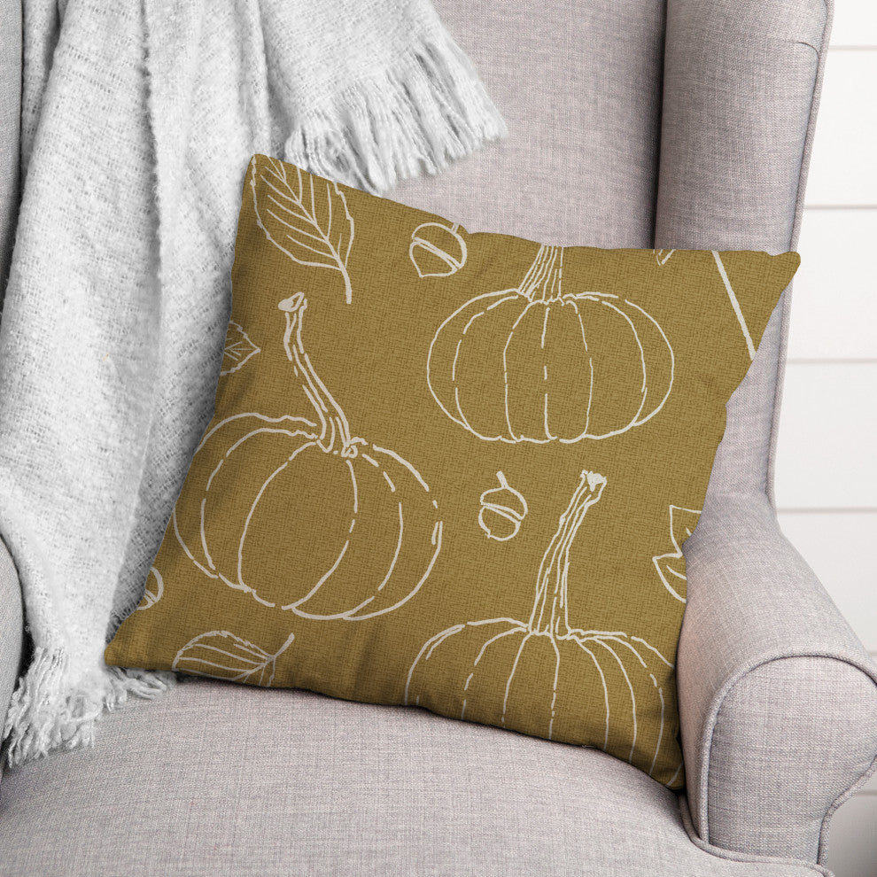 Mustard Yellow Fall Pattern 18x18 Spun Poly Pillow