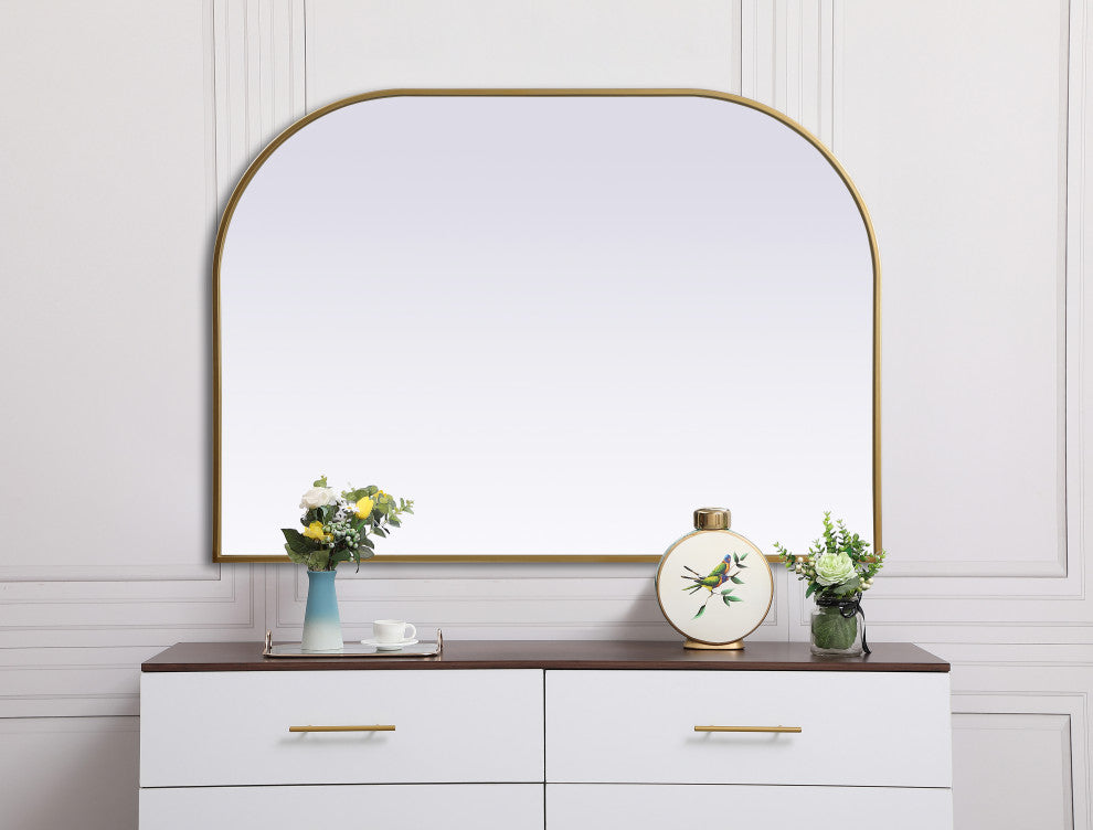 Metal Frame Arch Mirror 42X30 Inch, Brass