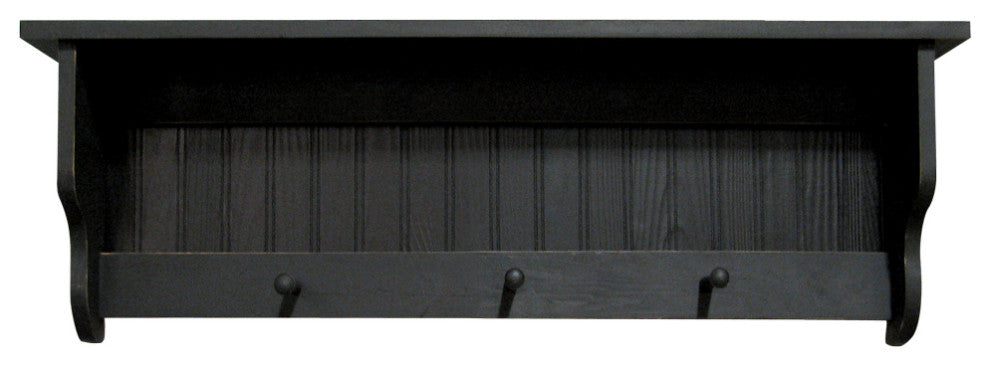 Pine Shelf With Pegs, Old Black