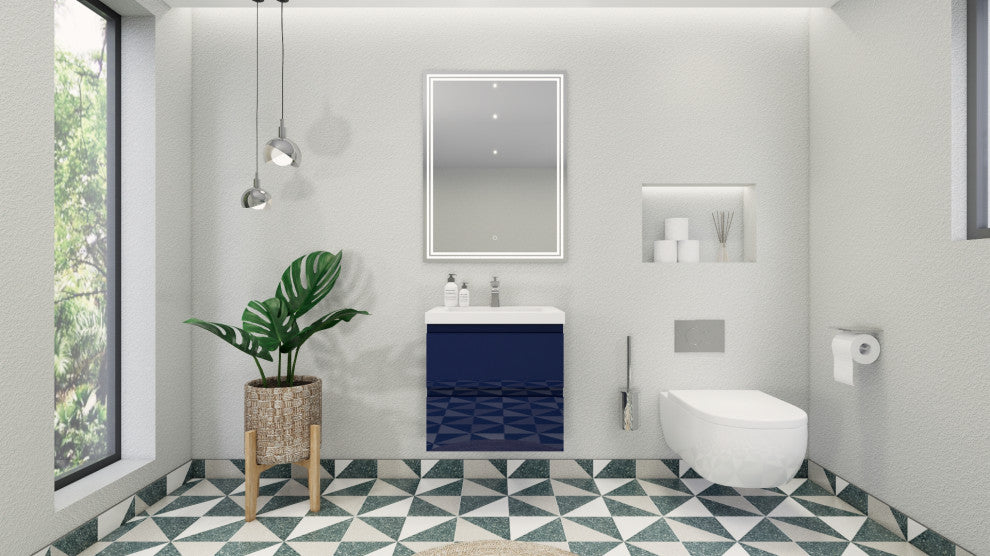 Belli 24" Wall Mounted Single Bathroom Vanity Set, Night Blue, Glossy White Top