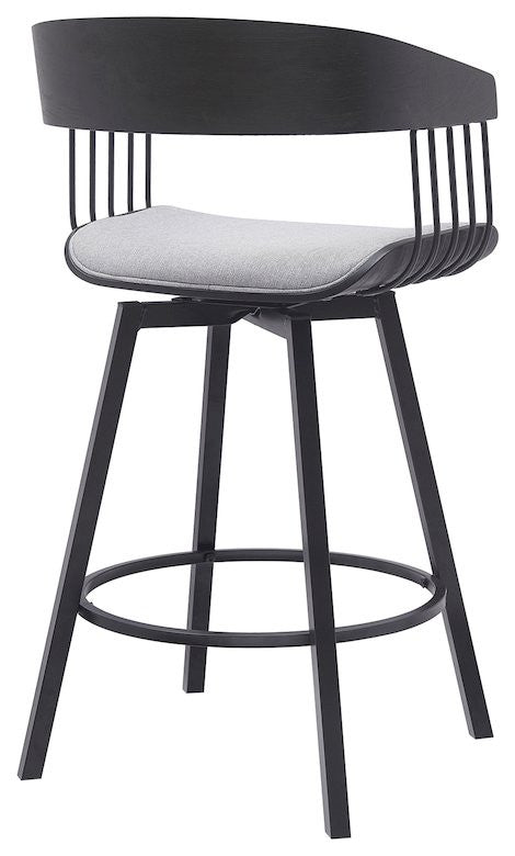 Athena Upholstered Wood Swivel Bar or Counter Stool with Black Metal