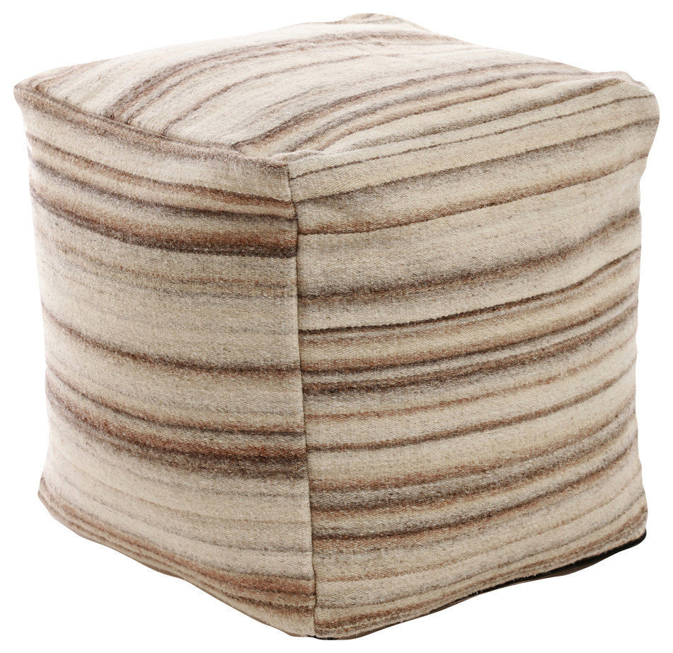 Marble Pattern Wool Pouf, Cream