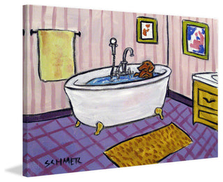 "Dachsund Bath" Painting Print on Wrapped Canvas, 30"x20"