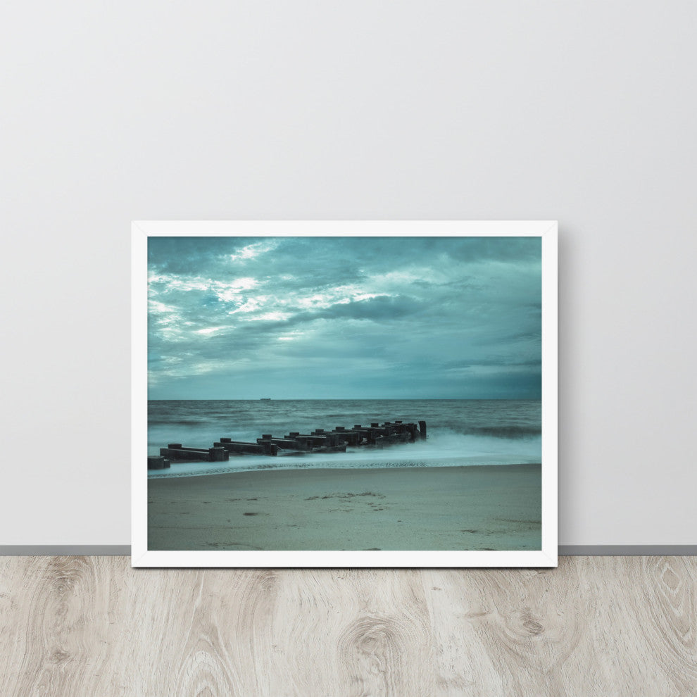 Blue Morning at Rehoboth Coastal Landscape Framed Photo Paper Wall Art Prints, White, 16" X 20"