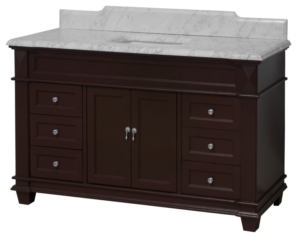 Elizabeth 60" Bathroom Vanity, Base: Chocolate, Top: Carrara Marble, Single Vanity