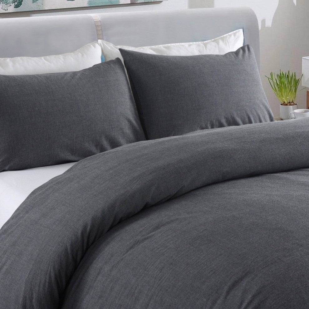 Messy Bed Washed Cotton Duvet Cover and Sham Set, Gray, Full/Queen