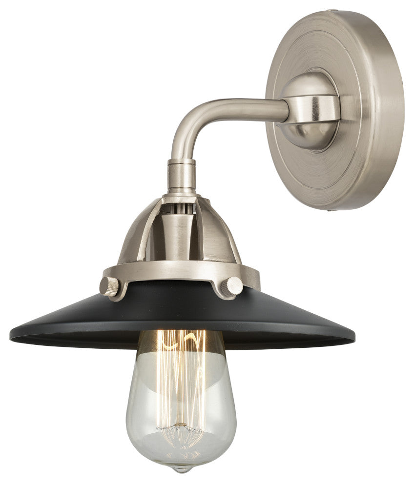 Innovations 288-1W-SN-M6-BK Railroad 1 Light 8" Sconce, Brushed Satin Nickel