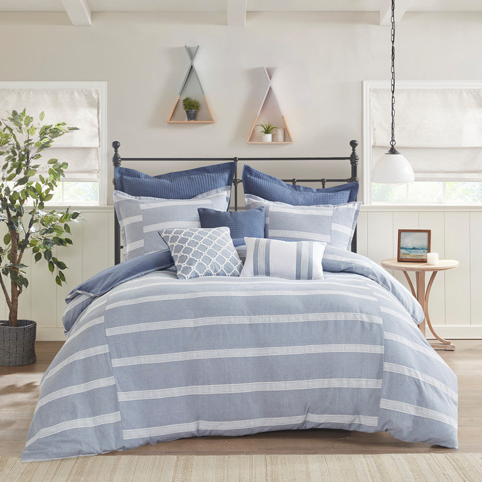 Madison Park Signature Noble Blue Oversized Duvet Cover Set w Removable Insert