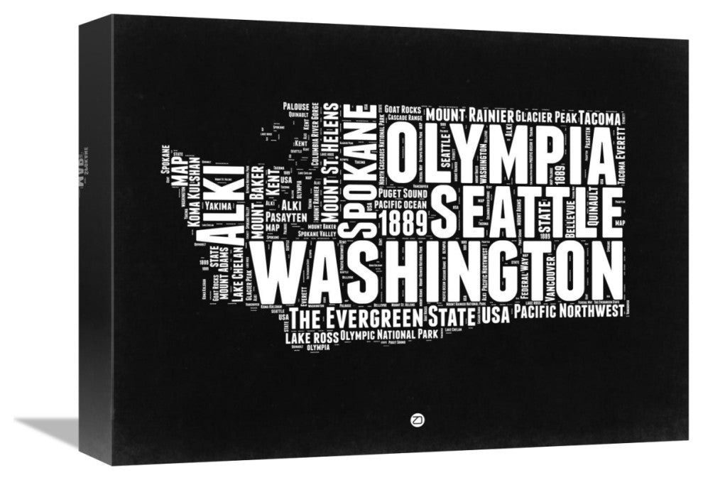 "Washington Black and White Map" Fine Art Print