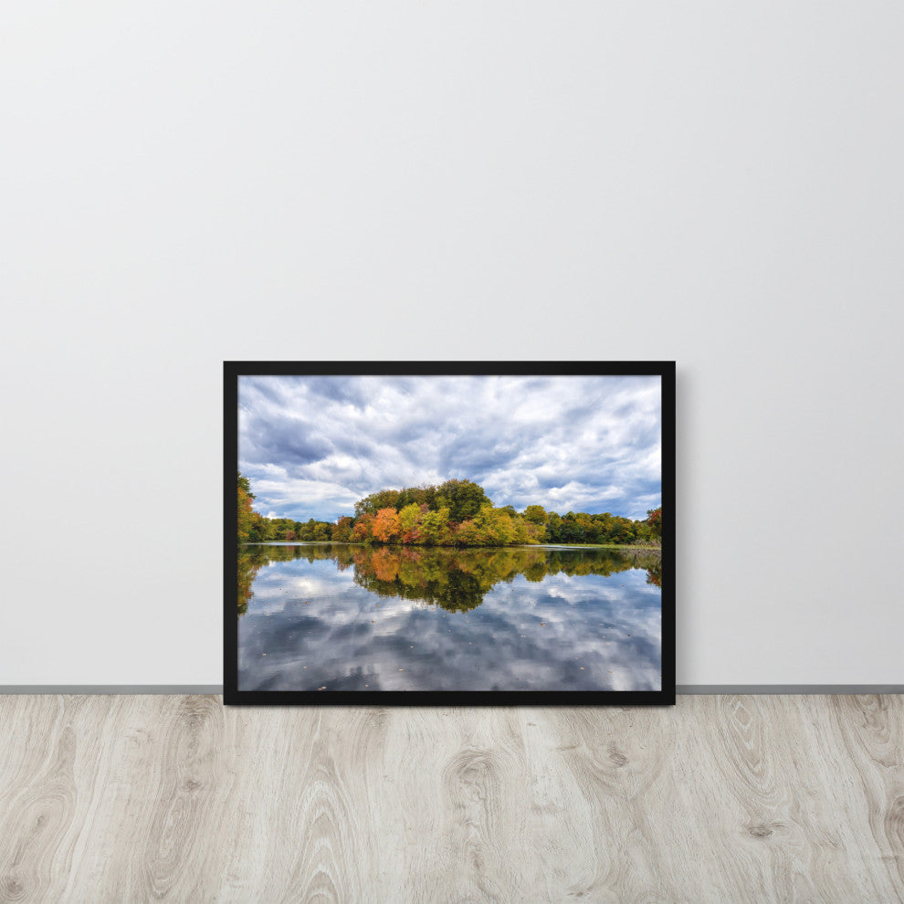 Autumn Reflections Rural Landscape Framed Photo Paper Wall Art Prints, Black, 18" X 24"