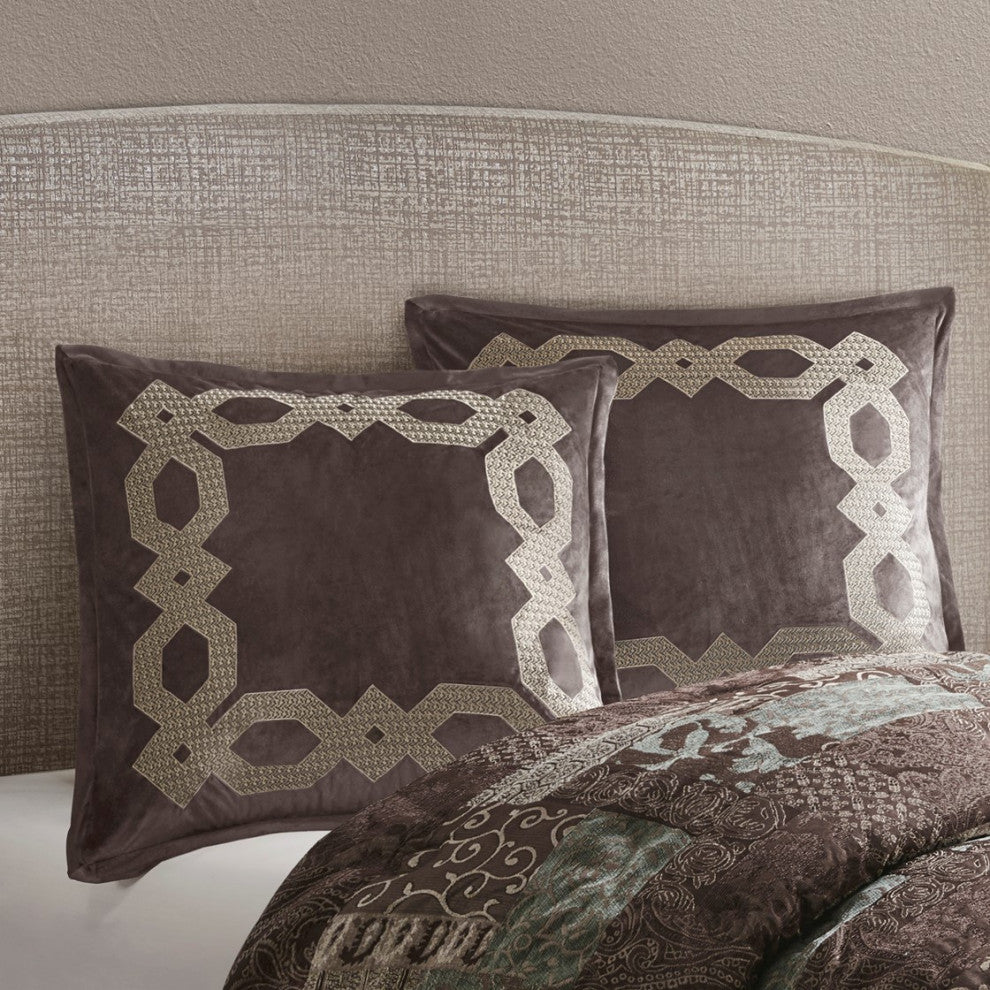 Croscill Clermont Traditional Embroidered Euro Sham, Brown