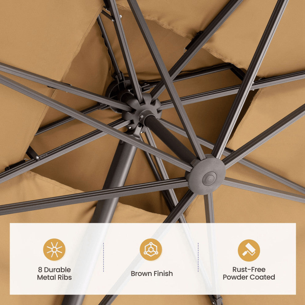 11' Tan Polyester Round Tilt Cantilever Patio Umbrella With Stand