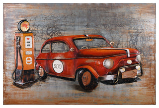 "Red Car" Mixed Media Iron Hand Painted Dimensional Wall Art
