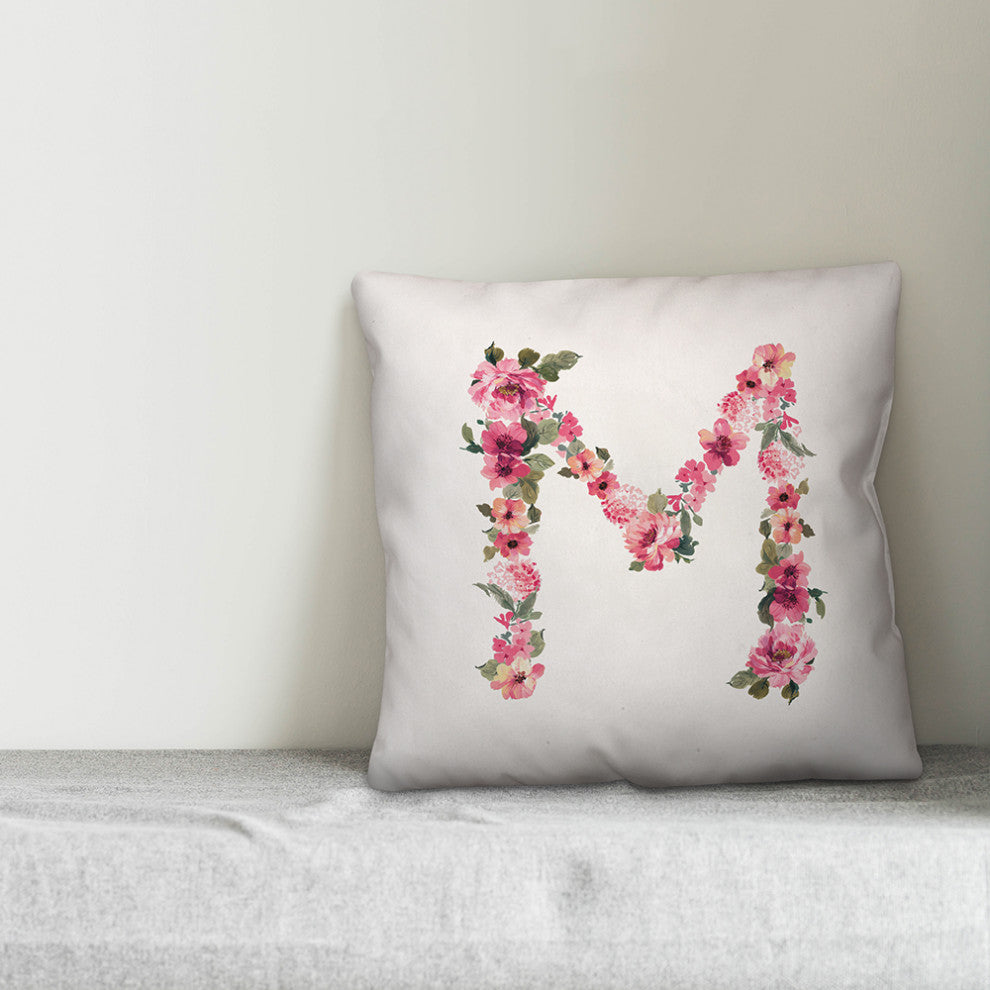 Floral Pattern Monogram M 18x18 Indoor/Outdoor Pillow