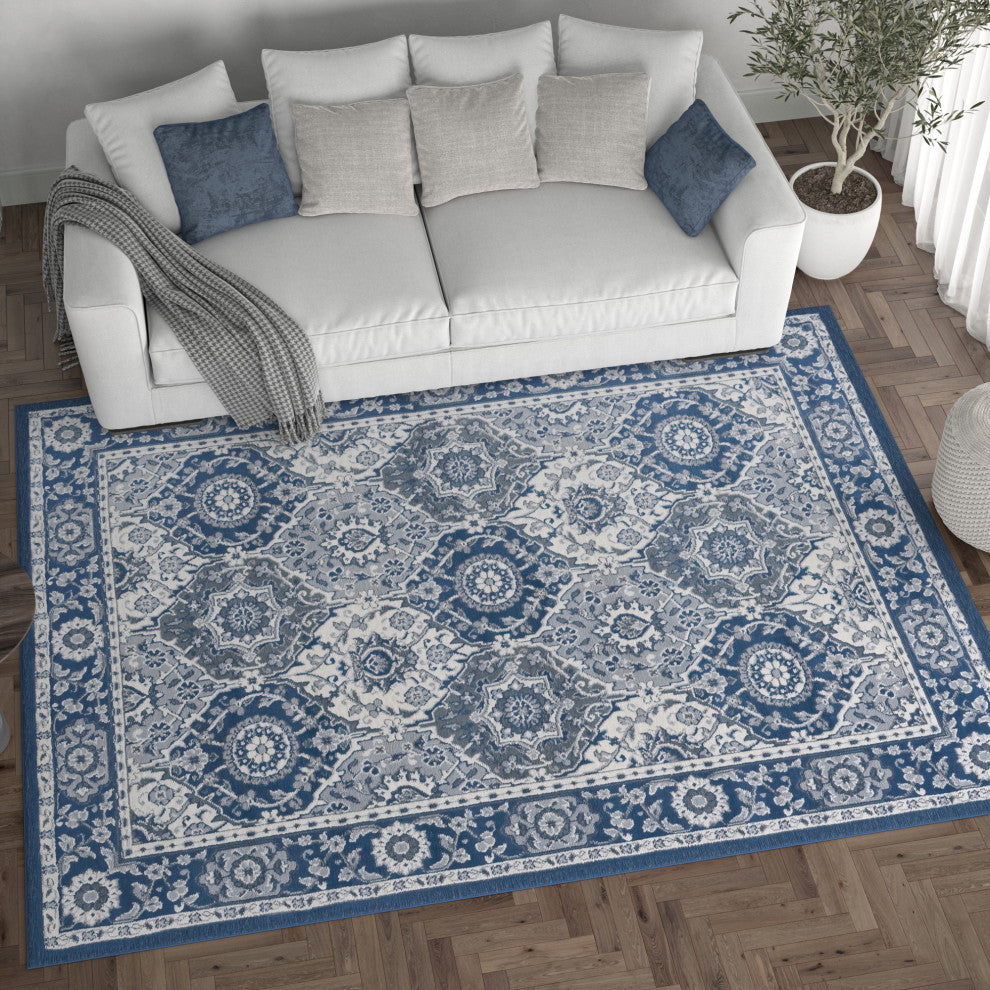 Newcomb Traditional Oriental Navy Rectangle Area Rug, 5'x7'