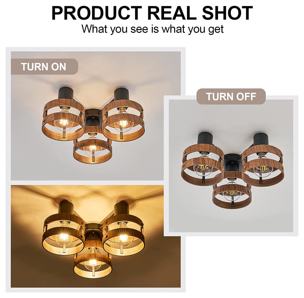 3 Light Flush Mount Ceiling Lights Matte Black Ceiling Light Fixture