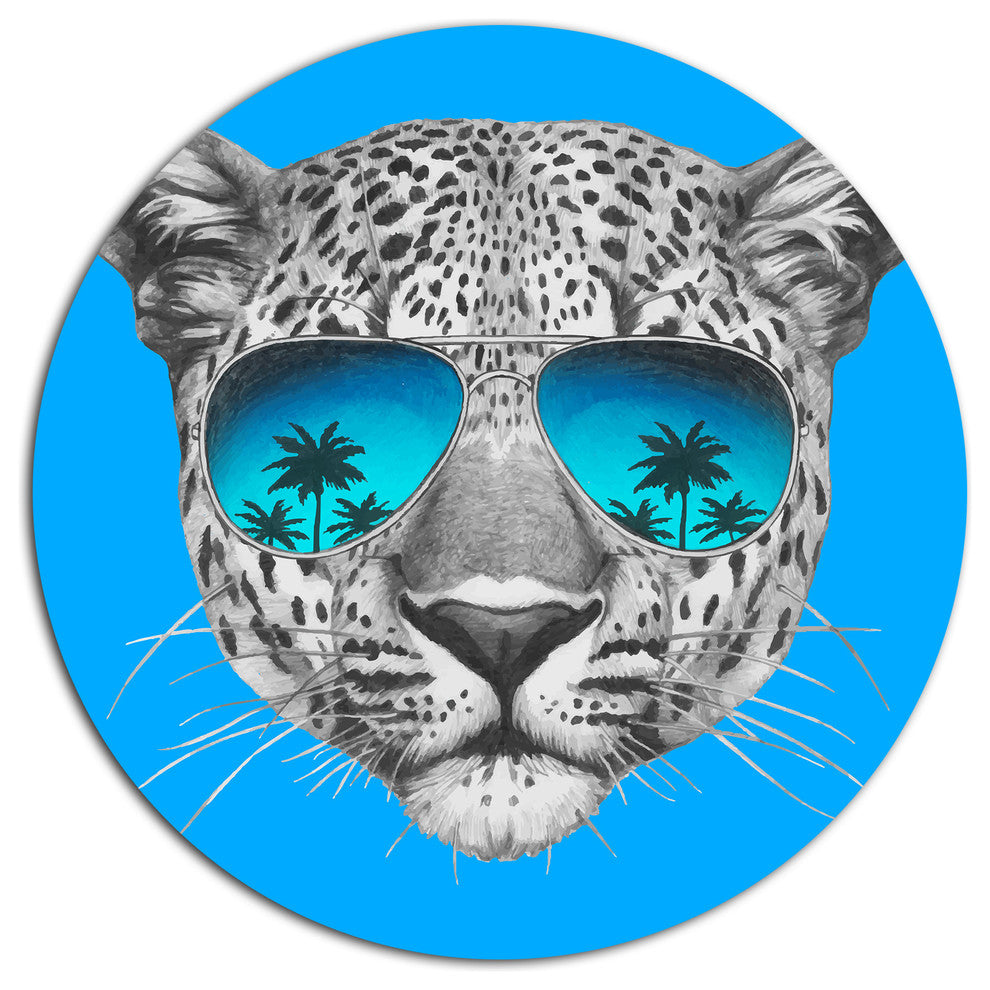 Leopard With Mirror Sunglasses, Animal Round Wall Art, 23"