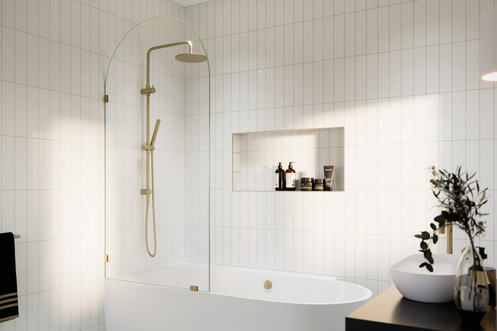 Bathtub Single Fixed Panels, Satin Brass, 34"wx66.75"h