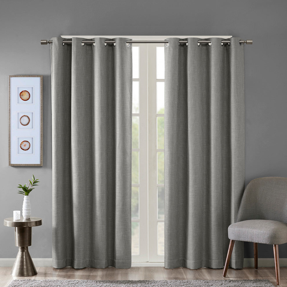 SunSmart Maya Printed Heathered Blackout Grommet Top Curtain Panel, Grey