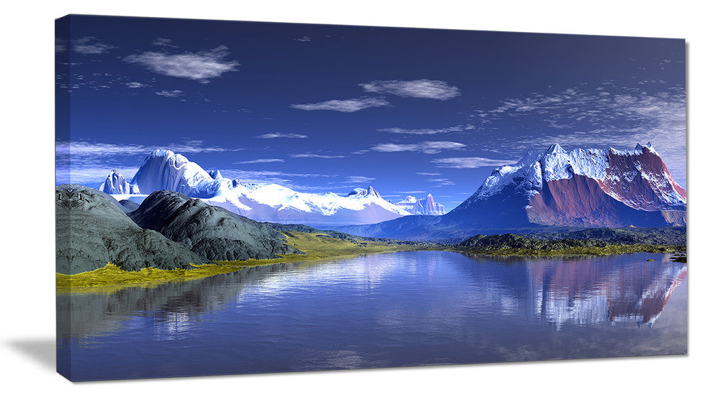 3D Rendered Mountains and Lake, Landscape Canvas Art Print, 60"x28"