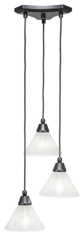 Europa 3-Light Cluster Pendalier, Matte Black/Gold Ice
