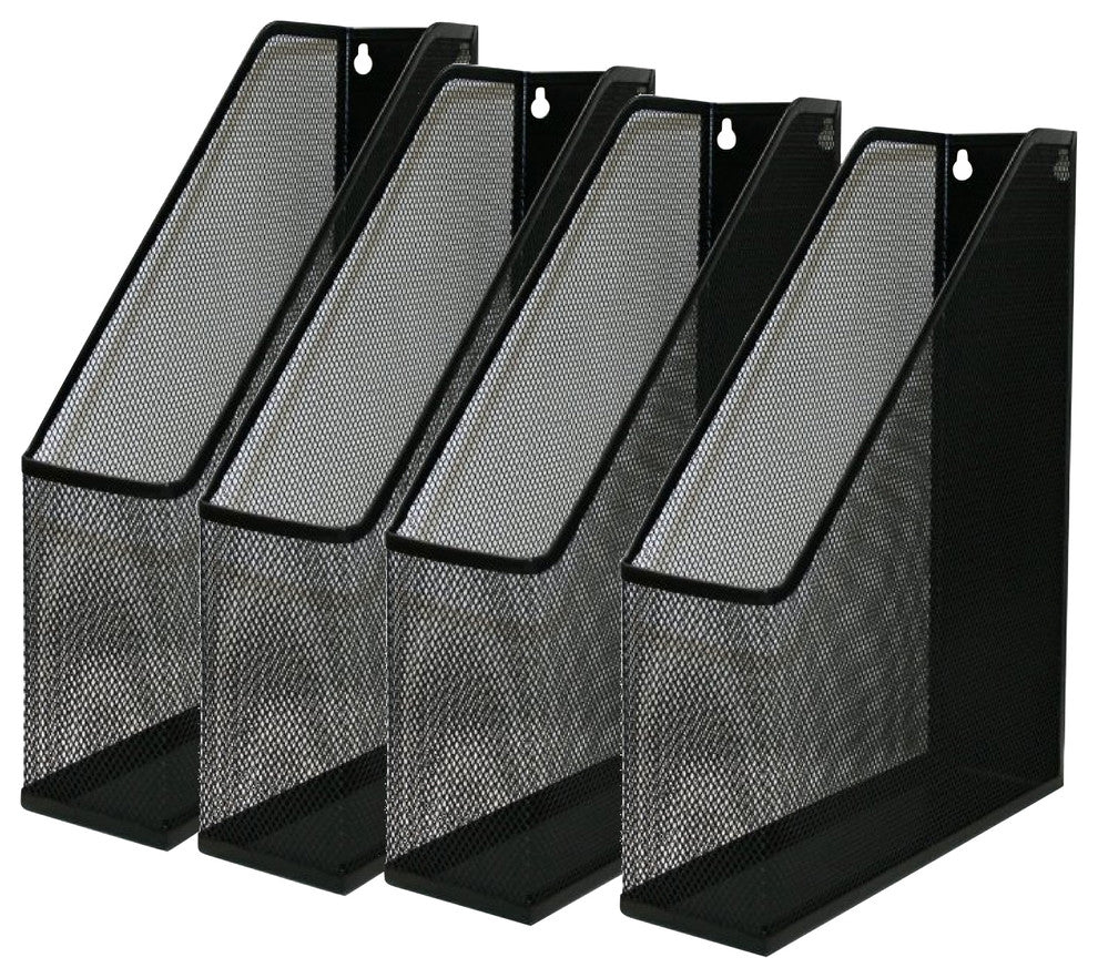 YBM Home Black Mesh Wall Mount File Holder 12"x10"x3", 4 Pack