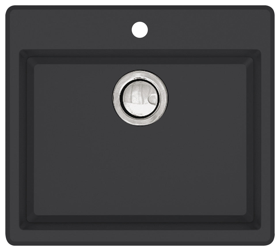 Transolid Quantum 22"x20" silQ Granite Drop-in Single Bowl Kitchen Sink, Black